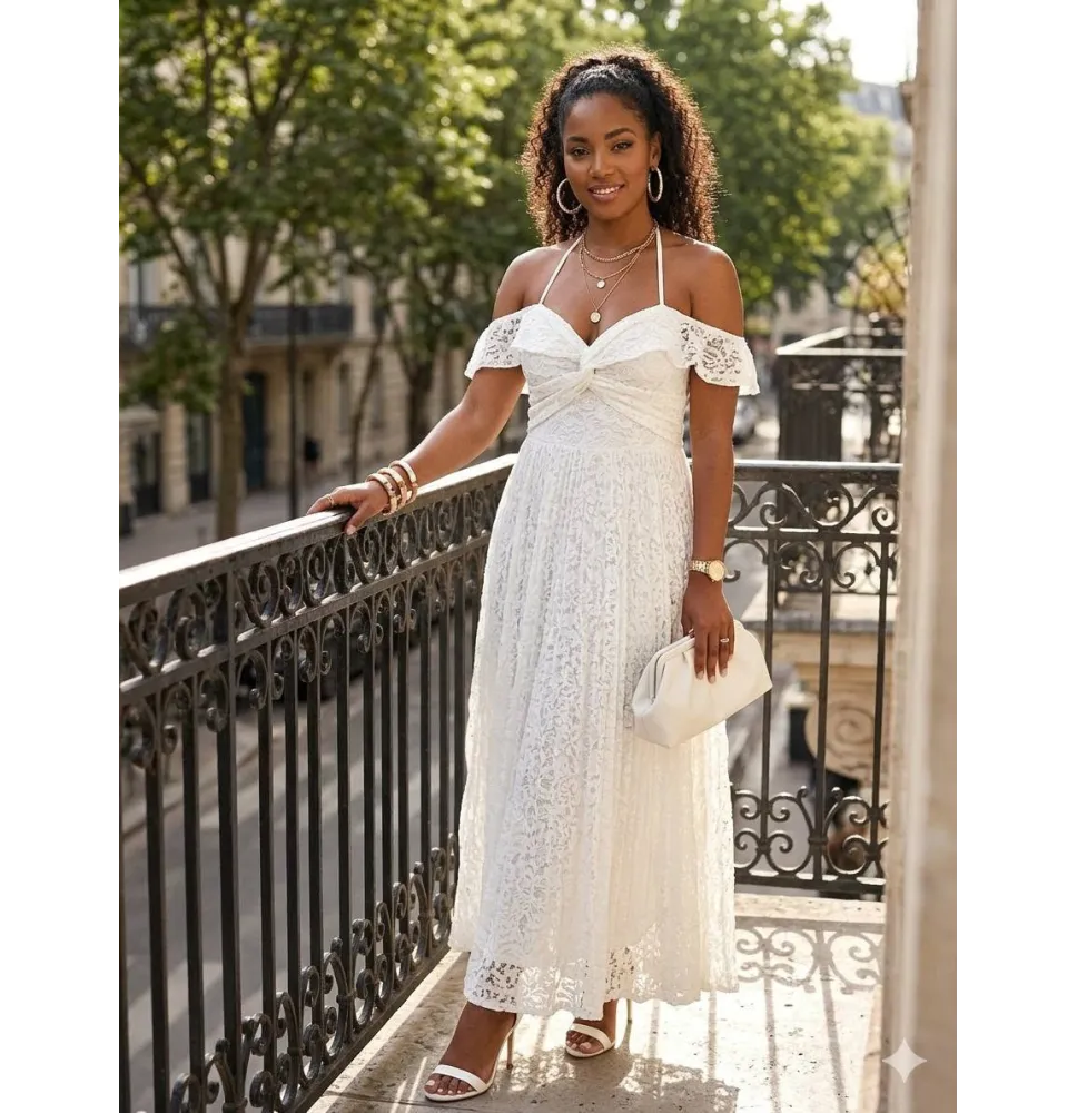 Elegant white lace evening dress – Chic style and backless