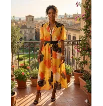 Robe chemisier midi "Soleil d'Été" à motifs florauxTenue de soirée