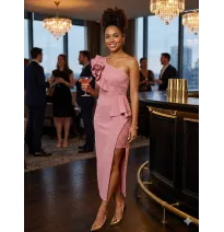 Robe de cocktail asymétrique "Rose Romantique" à détails florauxAccueil