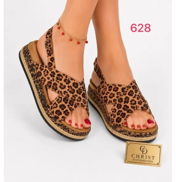 Sandales compensées à motif léopardChaussures homme, femme et enfant