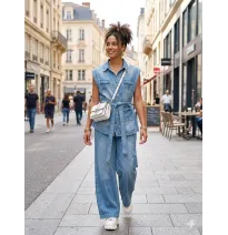 Ensemble Ensemble Jean délavé Zara Denim Deux Pièces – Gilet Ajustable et Pantalon LargeEnsembles