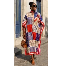 Robe Boubou Fluide Imprimée Géométrique avec Foulard AssortiRobes longues et mini