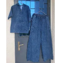 Ensemble Denim Chic Deux Pièces – Veste à Capuche Éclair et Pantalon Cargo LargeEnsembles