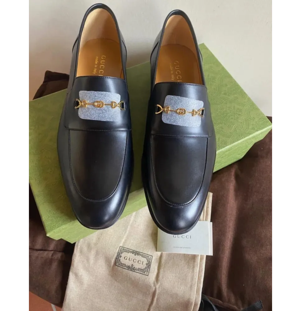 Mocassins Classiques en Cuir Noir – Style Gucci avec Mors Doré EntrelacéChaussures homme, femme et enfant