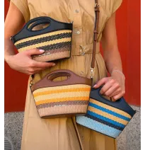 Mini Sac Panier en Paille Tressée et Cuir – Style Michael Kors avec BandoulièreSacs