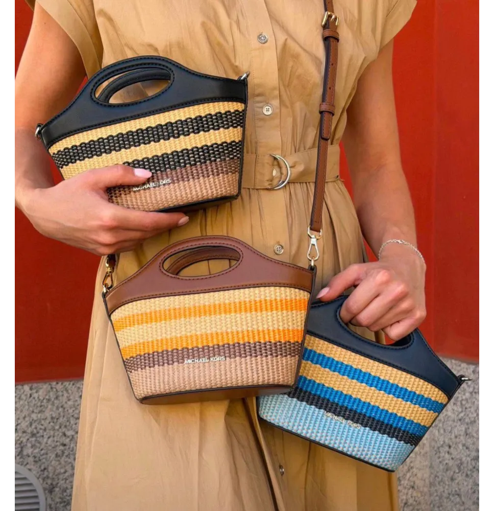 Mini Sac Panier en Paille Tressée et Cuir – Style Michael Kors avec BandoulièreSacs