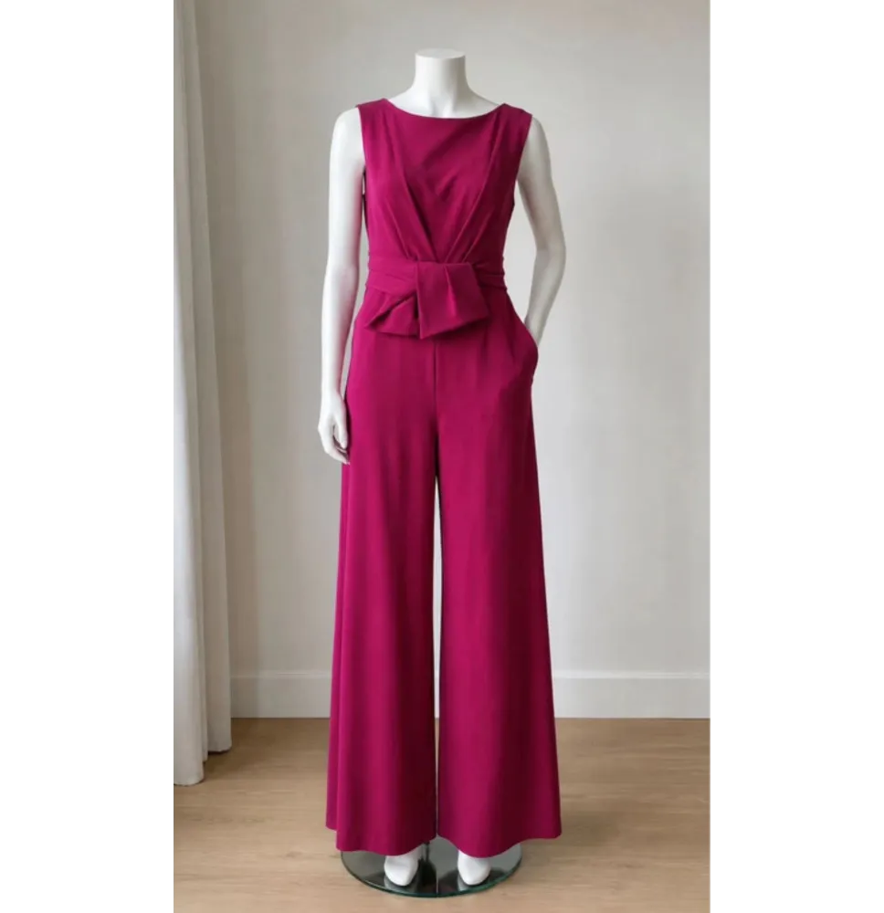 Combinaison Pantalon Fluide – Coupe Large à Bustier Plissé et Nœud StructuréEnsembles