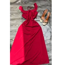 Robe Longue Fluide Rouge Passion - Dos Nu Éléganthmode