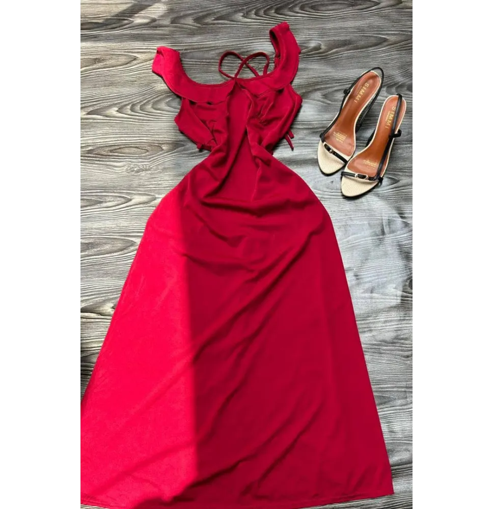 Robe Longue Fluide Rouge Passion - Dos Nu Éléganthmode