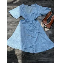 Robe Portefeuille Courte Bleu Ciel à Motif Fleurimode