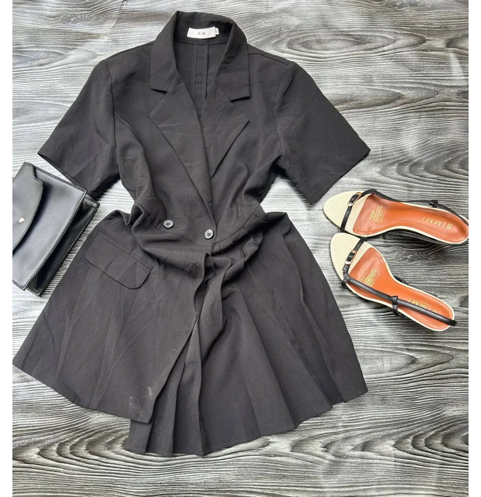 Robe Blazer Courte Noire Plissée - Style Working Girl Chicmode