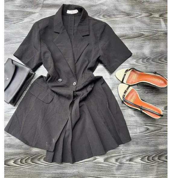 Robe Blazer Courte Noire Plissée - Style Working Girl Chicmode