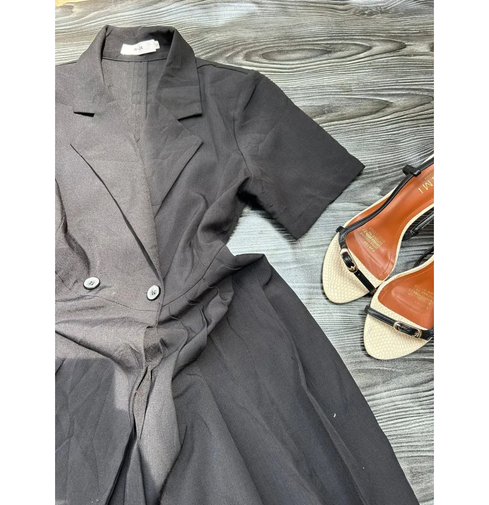 Robe Blazer Courte Noire Plissée - Style Working Girl Chic