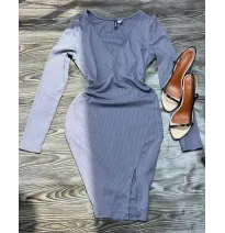 Robe Côtelée Mouvante Gris Mauve - Coupe Cache-Cœur et Fenduemode