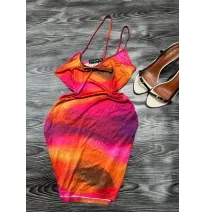 Robe Courte Moulante Multicolore - Imprimé Dégradé Couché de Soleil