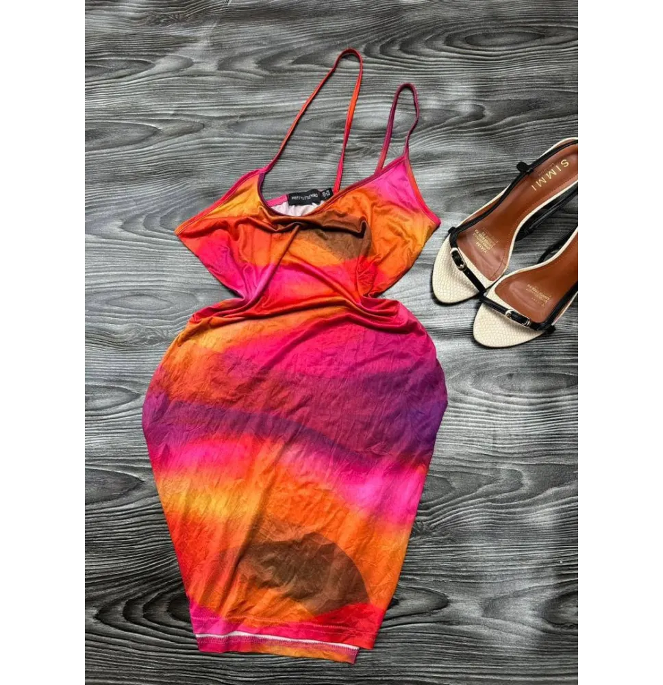 Robe Courte Moulante Multicolore - Imprimé Dégradé Couché de