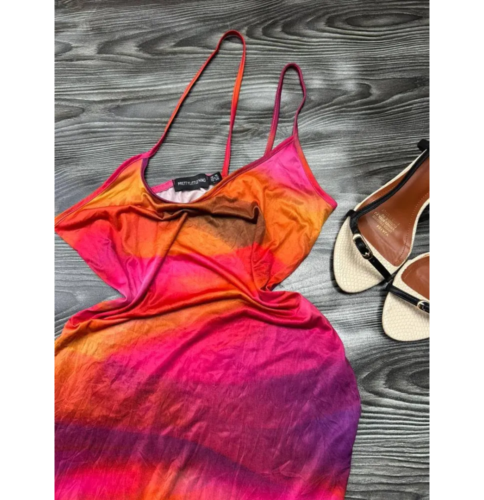 Robe Courte Moulante Multicolore - Imprimé Dégradé Couché de Soleil