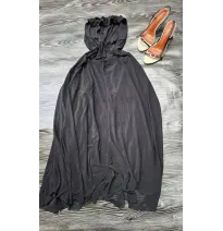 Robe Longue Bustier Noire Fluide - Encolure Volantée Froncéemode