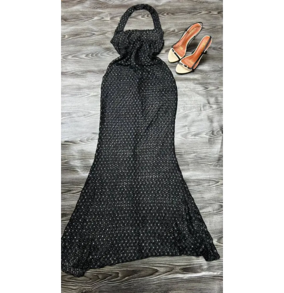 Robe Longue Dos Nu Noire Scintillante - Col Licou Dos Nu et Coupe Sirènemode