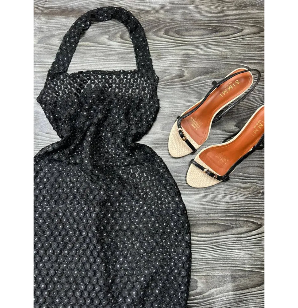 Robe Longue Dos Nu Noire Scintillante - Col Licou Dos Nu et Coupe Sirène
