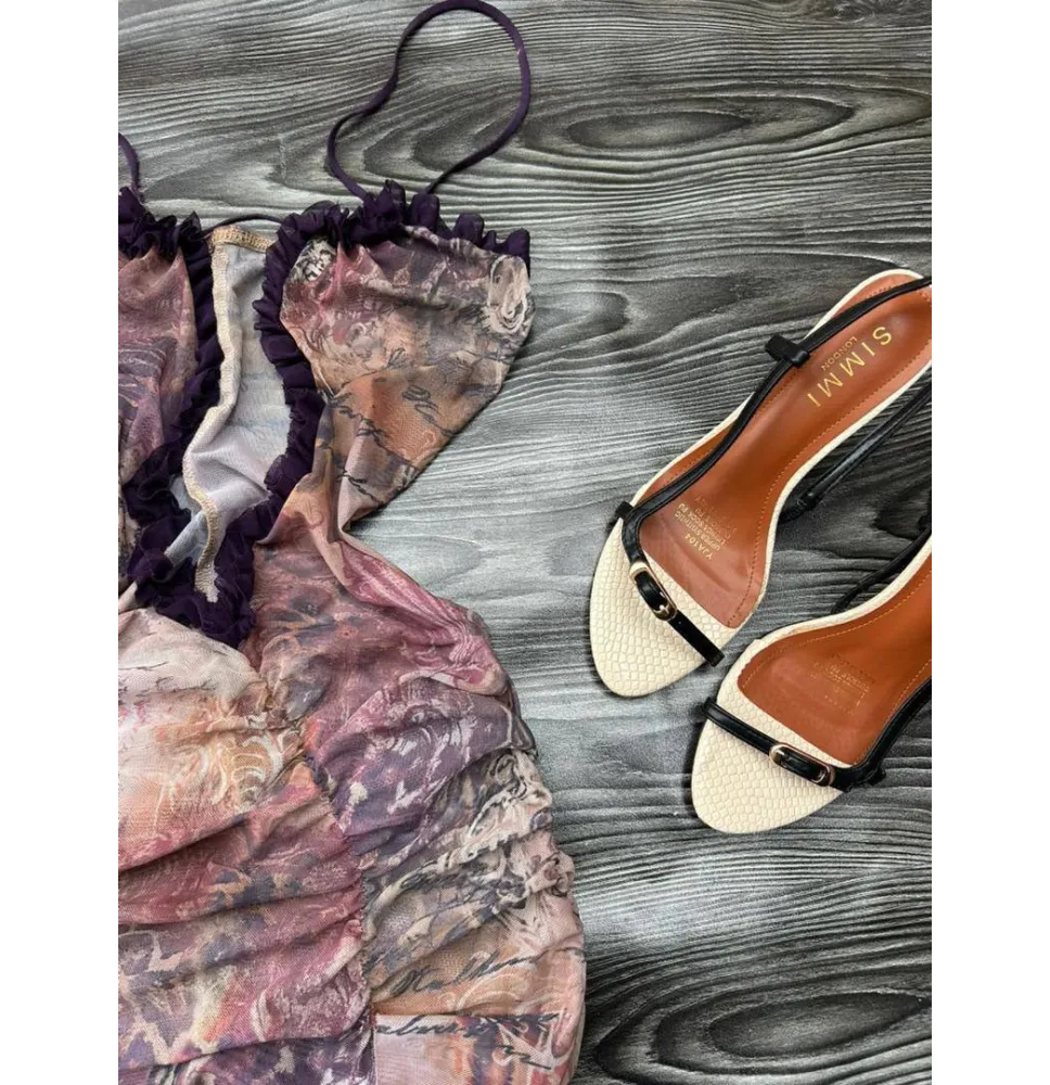 Robe Longue en Mesh Multicolore - Imprimé Abstrait Baroque, Fronces et Fente