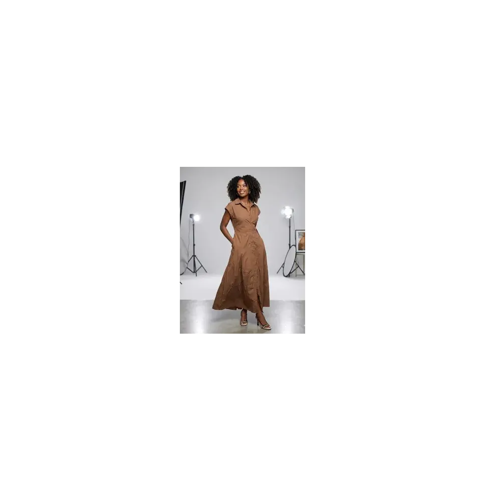Robe Longue Chemise Marron Chocolat - Coupe Évasée à Volants Étagés
