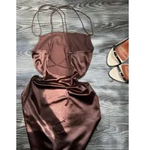Robe Courte Dos Nu en Satin Marron Chocolat - Multi-Brides Croisées Glamourmode