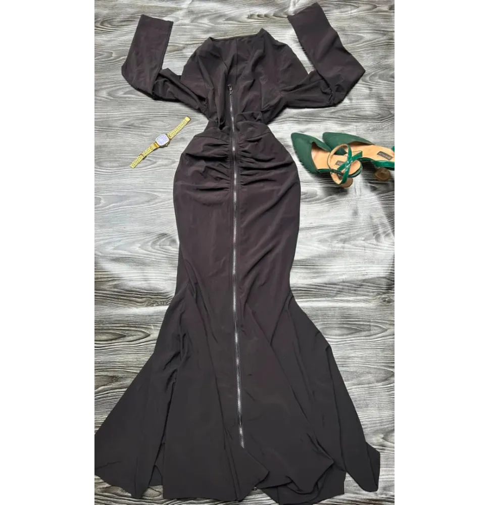 Robe longue chic noire à fermeture frontale - Style sirèneRobes longues et mini