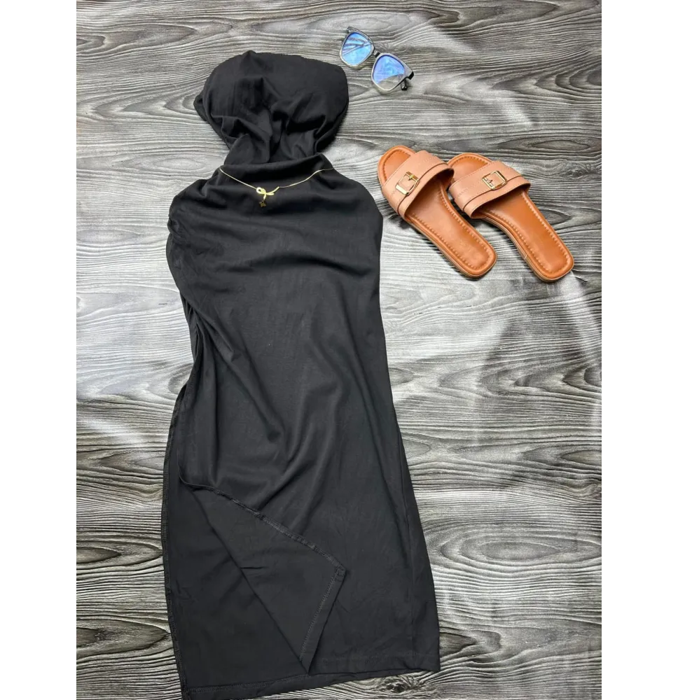 Robe courte noire décontractée à col montant - Style minimaliste