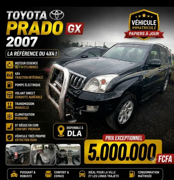 Toyota Prado GX 2007 | SUV 4x4 Robuste | 7 Places Cuir | Immatriculé & Papiers à JourVéhicules et pièces de rechange